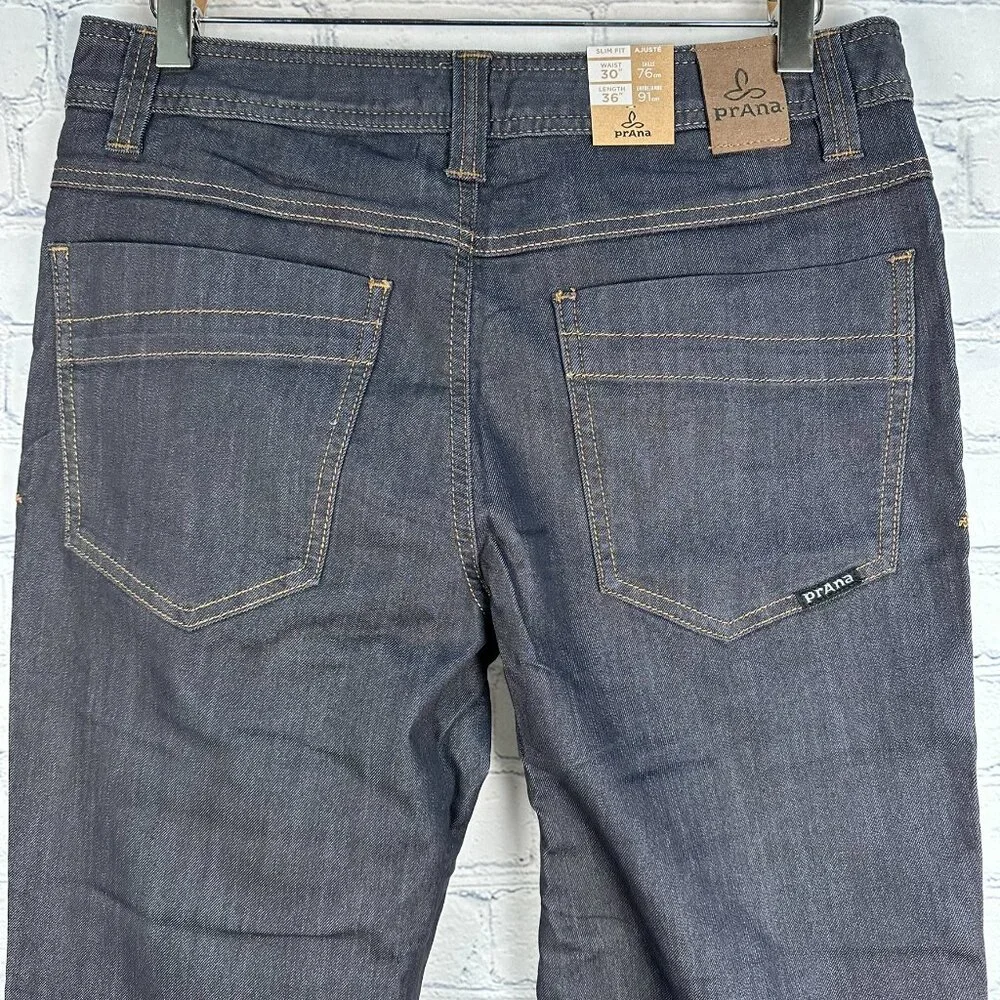 prAna Men's Bridger Slim Fit Straight Leg 5 Pocket Jean, W30 x L36, Denim Blue - Picture 7 of 15